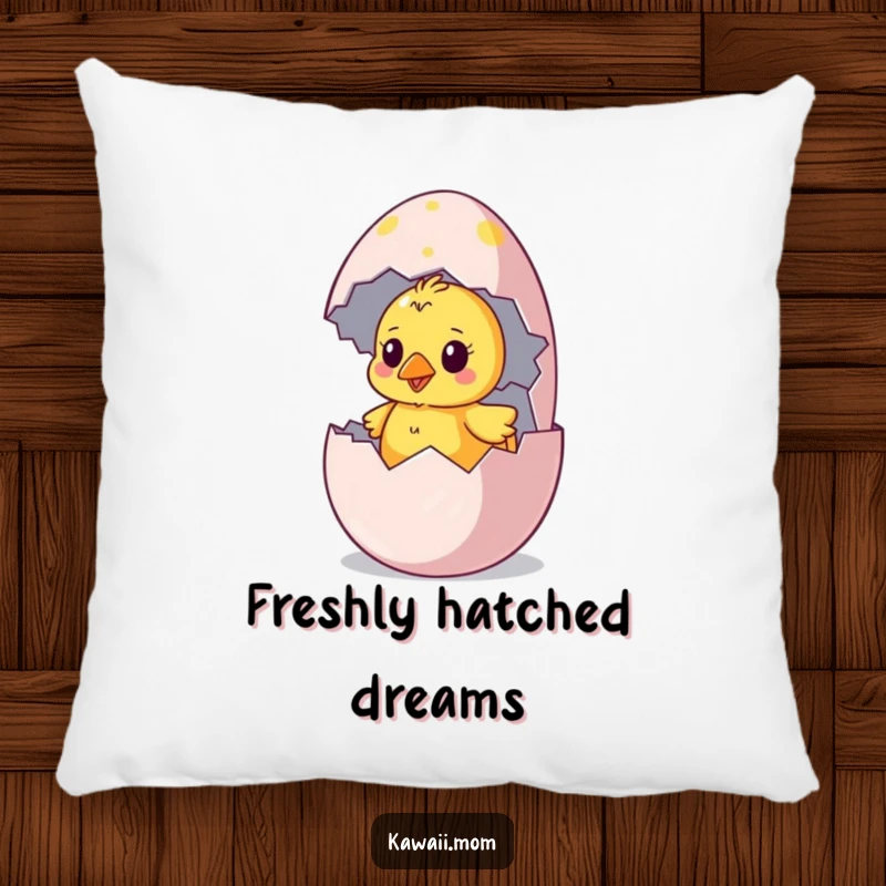 Funny chick pillow featuring a curious chick hatching from a colorful egg, offering a humorous and cuddly accent.