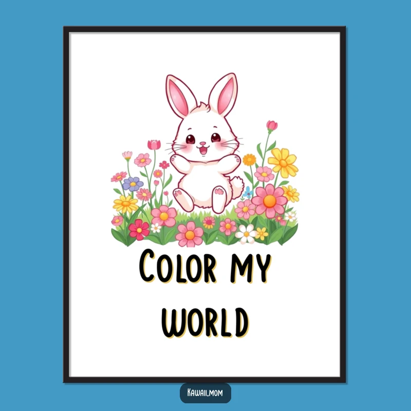 Funny Bunny Flower Hop Digital Art: Joyful Character Decor, Perfect Humorous Gift