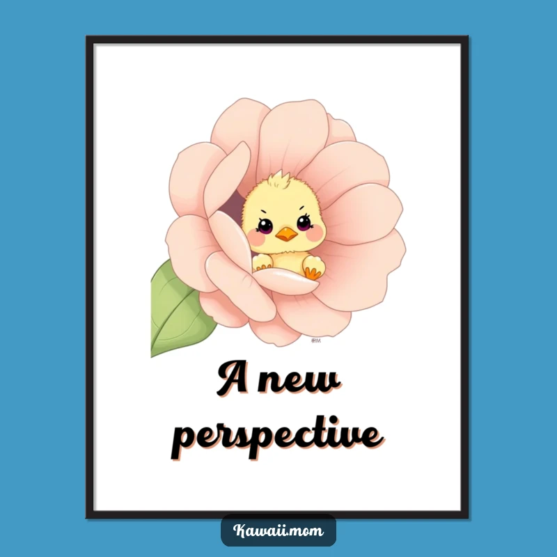 Funny Chick Flower Peek Digital Art - Spring Wall Decor Gift