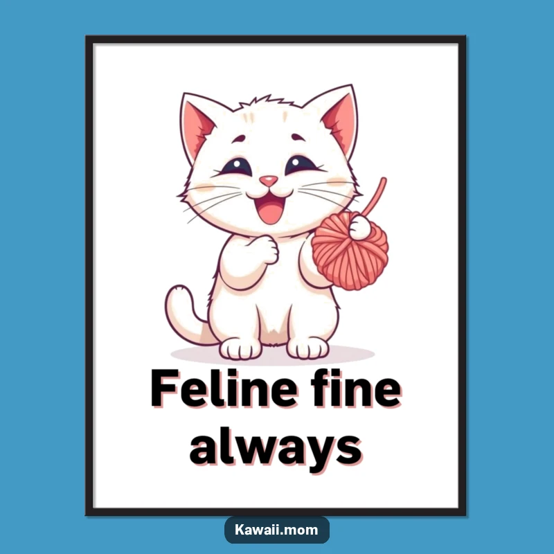 Funny Kitten Yarn Ball Digital Art: Playful Character Decor, Perfect Humorous Gift