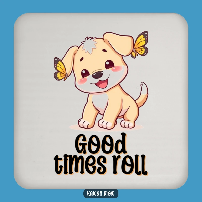 Funny Puppy Butterfly Chase Coaster - Protect Surfaces with Playful Dog Gift