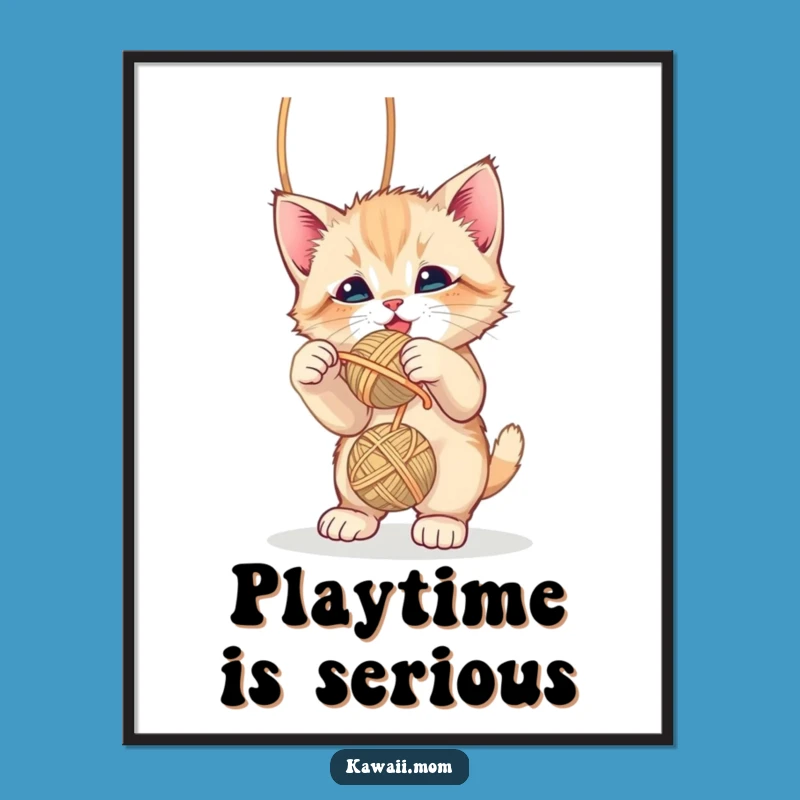 Funny Kitten Yarn Ball Poster - Playful Cat Art Print Gift