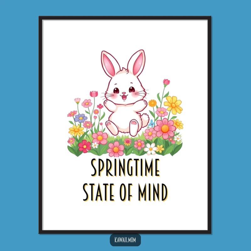 Funny Bunny Flower Hop Poster: Joyful Character Art, Perfect Humorous Wall Decor Gift