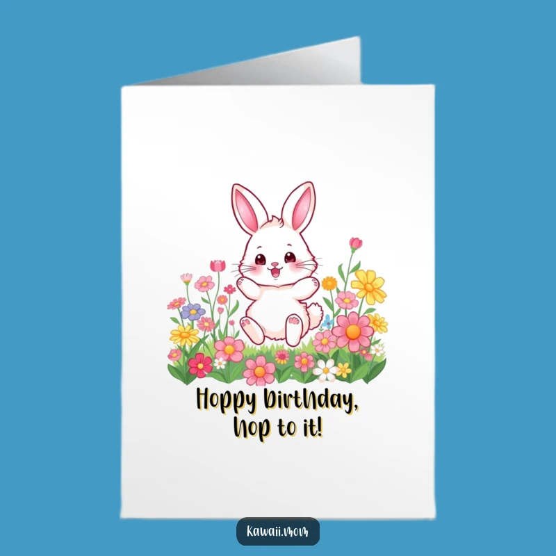 Free Printable Bunny Birthday Card: Funny Hopping Flower Design for a Joyful Downloadable Gift