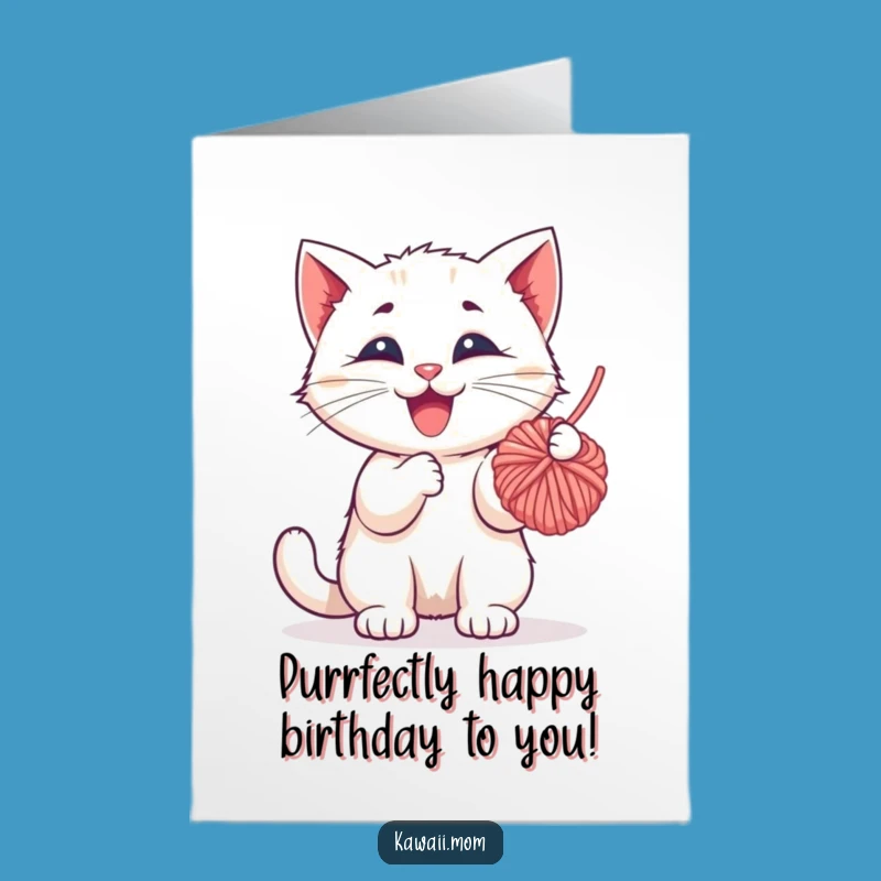 Free Printable Kitten Birthday Card: Funny Yarn Ball Design for a Playful Downloadable Gift