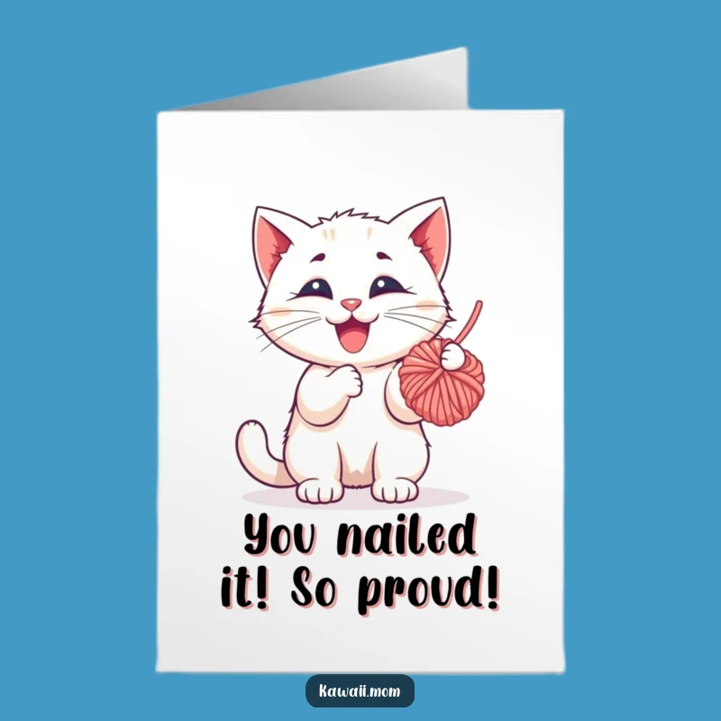 Free Printable Kitten Congrats Card: Funny Yarn Ball Design for a Playful Downloadable Gift