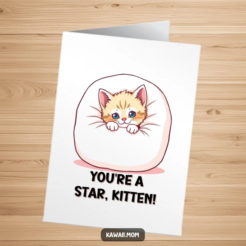 Funny Free Printable Kitten Congratulations Card: A playful kitten peeks from behind a cushion, offering congratulations.