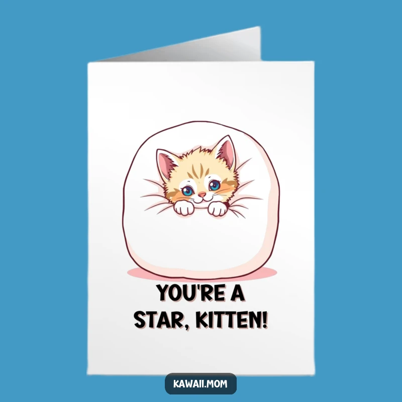 Free Printable Kitten Congratulations Card: Cushion Peek Downloadable Gift for Wins