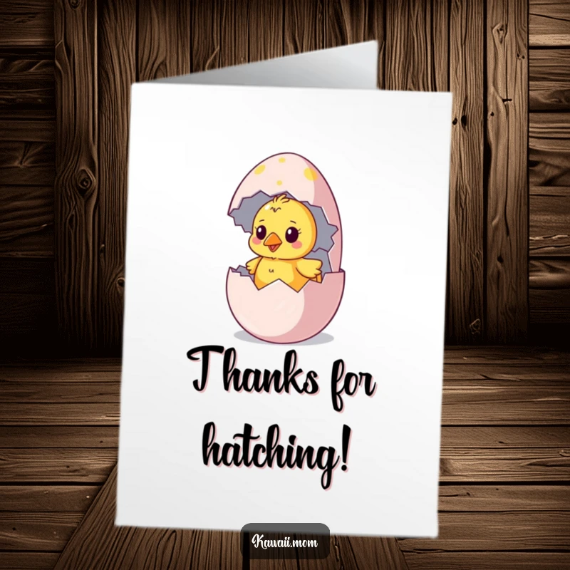 Funny Free Printable Chick Thank You Card: Curious chick hatches from a colorful egg, conveying thanks.