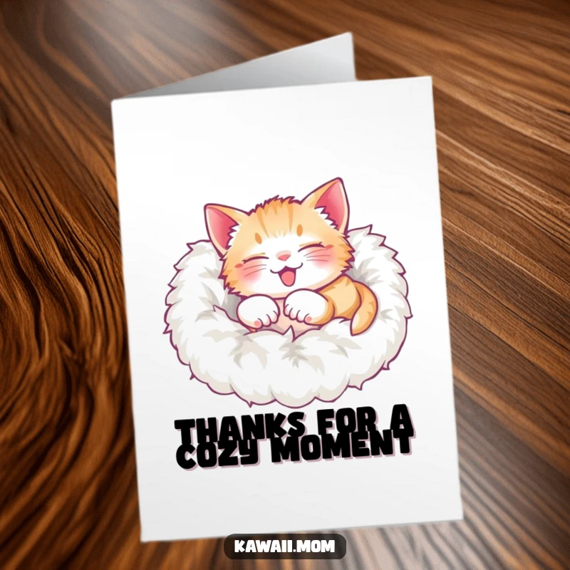 Funny free printable kitten thank you card, a delighted kitten rolling in a soft, fluffy pile.