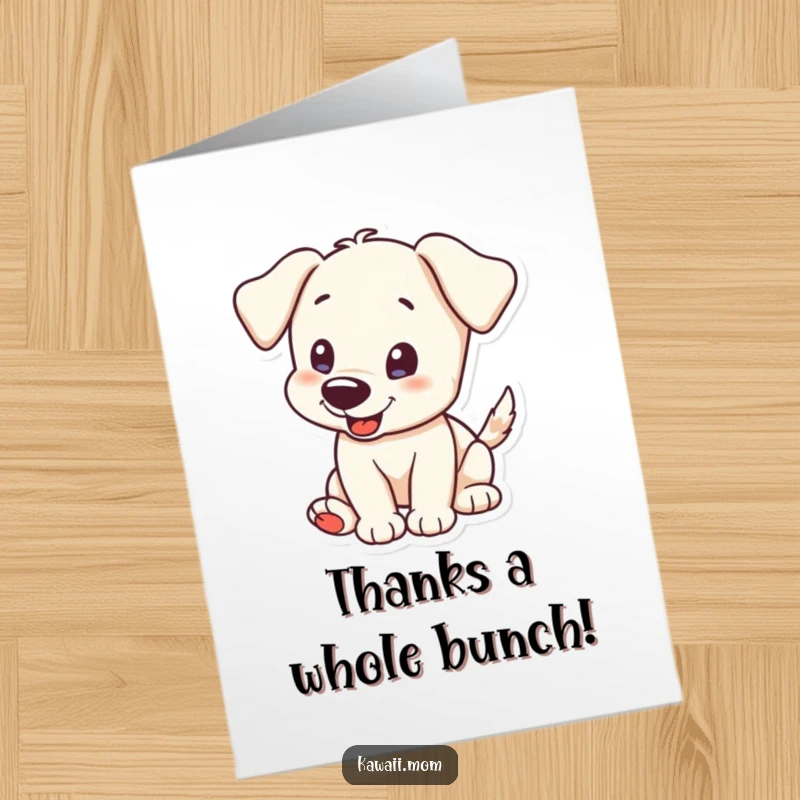 Funny free printable puppy thank you card, a curious puppy wagging its tail enthusiastically.
