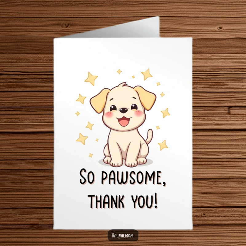 Funny Free Printable Puppy Thank You Card: Happy puppy wags tail surrounded by stars, expressing gratitude.