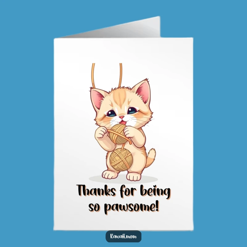 Free Printable Thank You Card: Kitten Yarn Play Funny Downloadable Gift