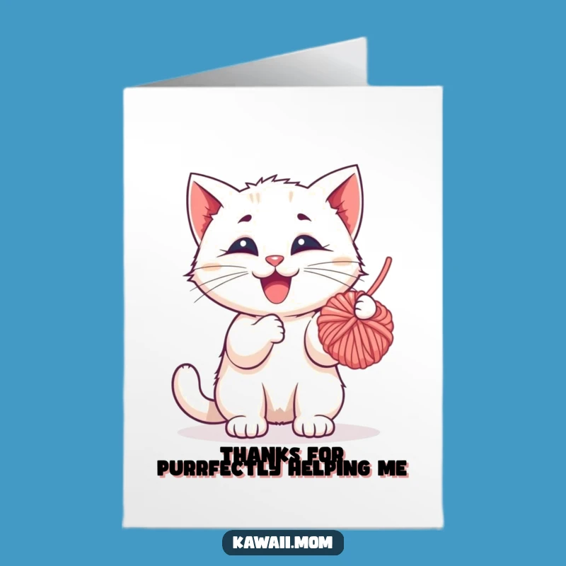 Free Printable Kitten Thank You Card: Funny Yarn Ball Design for a Sweet Downloadable Gift