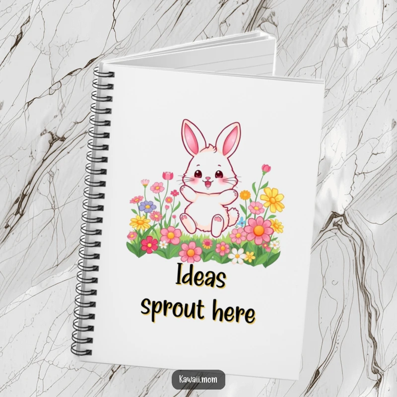 Funny Notebook: Features a fluffy bunny character hopping joyfully through a field of colorful flowers, perfect for jotting down thoughts.
