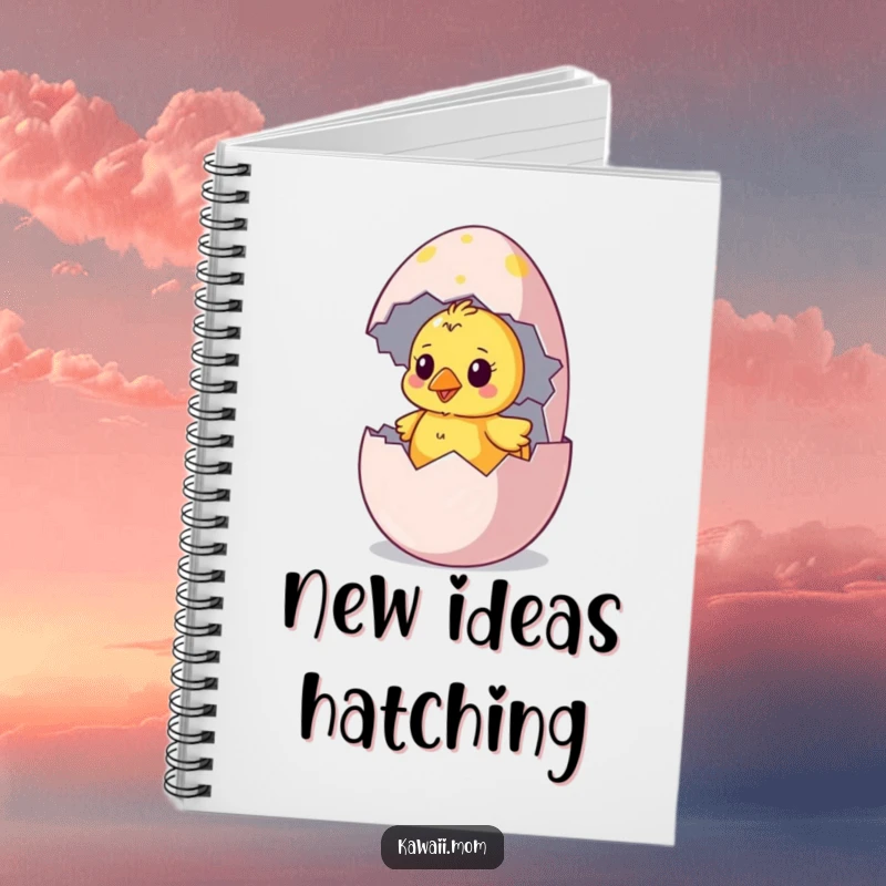Funny chick notebook featuring a curious chick hatching from a colorful egg, ideal for jotting notes with a smile.