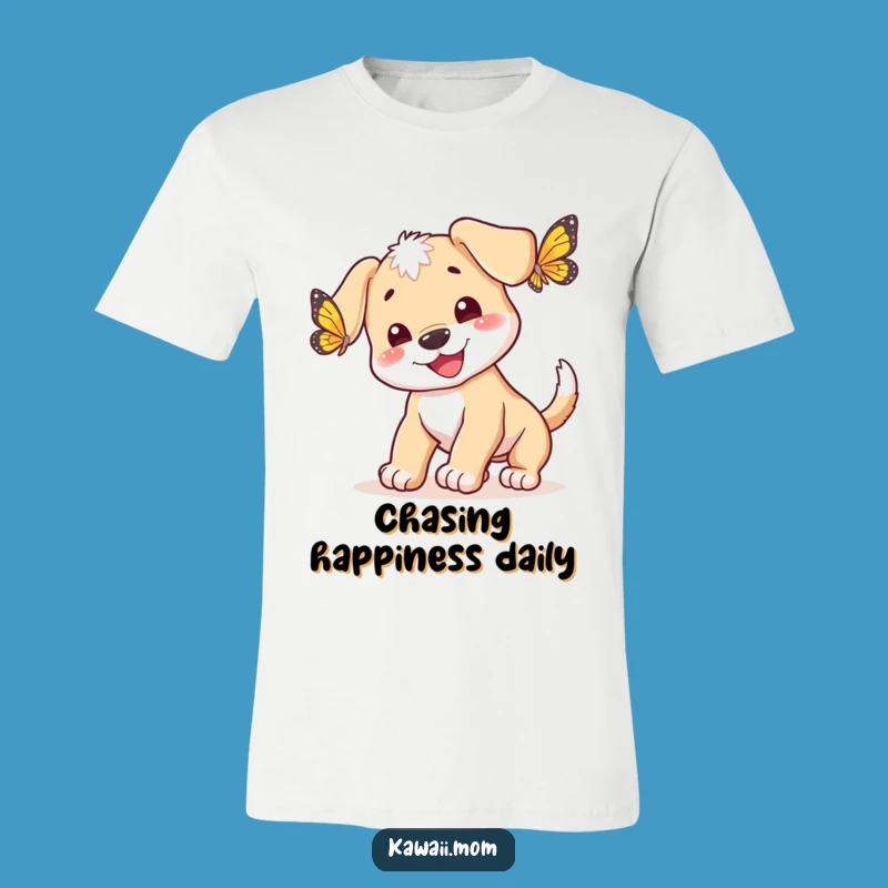 Funny Puppy Butterfly Chase T-Shirt - Playful Dog Design for Gift