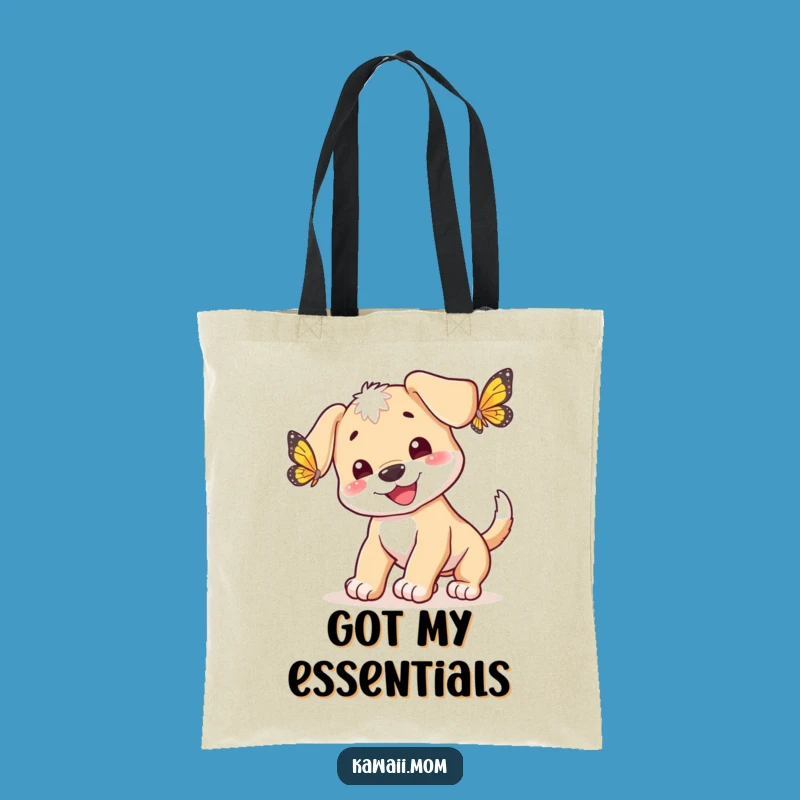 Funny Puppy Butterfly Chase Tote Bag - Your Joyful Shopping Companion Gift